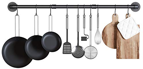 AcornFort® K-173 120cm Vollmetall Massiveisen Wandmontierte Küche Topf Pfanne Bar Rack Bar Stange Hängestange Utensilien Kleiderbügel Organizer Stoff Display Rack mit 10 Haken