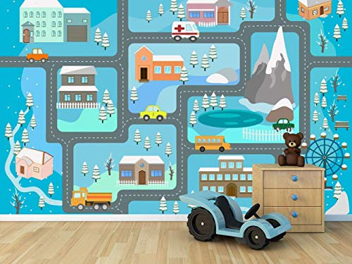 Oedim Fotomural Vinilo para Pared Infantil Ciudad con Carretera Juego | Fotomural para Paredes | Mural | Fotomural Vinilo Decorativo |350 x 250 cm | Decoración comedores, Salones, Habitaciones