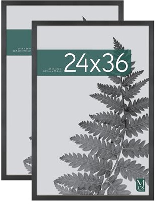 Cornice per Poster Cinematografici MCS Studio Gallery 61,0 x 91,4 cm, Aspetto Legno Nero, Legno MDF, Fissaggio a Parete Verticale e Orizzontale, Grande Cornice di Film e Opere d'Arte (Confezione da 2)