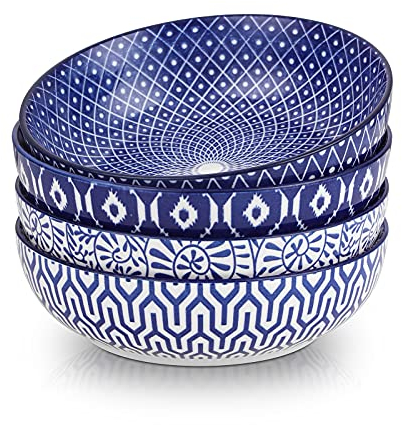 Selamica Keramik Pastateller, 850 ml Suppenteller Tief, Tiefe Teller 4er Set, Salatschüssel, Suppenschalen für Nudel, Spaghetti, Pasta, Salat