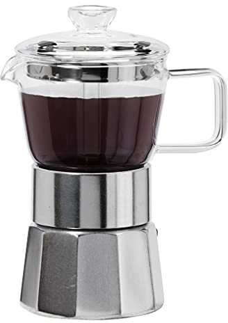 Oggi Stovetop Espresso Maker Moka Pot - 4 Cup (4oz) Borosilicate Glass Italian Coffee Maker