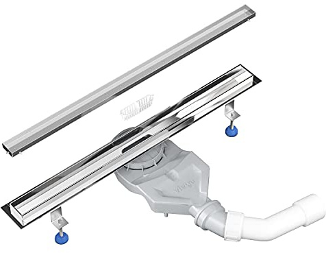 Aquabad Hochglanz Edelstahl Duschrinne - Slim Premium, Länge 90 cm, Komplett Set inkl. Abdeckung Befliesbare Mulde, Siphon und Haarsieb