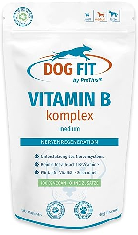DOG FIT by PreThis® Vitamin B Komplex für Hunde | Alle 8 B-Vitamine (B1, B2, B3, B5, B6, B12, Biotin & Folsäure) | Unterstützung von Nervensystem & Energiestoffwechsel I medium 10-25 kg