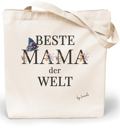 Loxato Muttertagsgeschenk Mama Tasche - Beste Mama Geschenk - Jutebeutel | Stofftasche, Stoffbeutel, Beste Mama und Oma, Mama Oma Tasche, Einkaufstasche, Baumwolltasche 100%, Lange Henkel 70cm