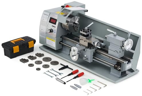 CREWORKS 8''x16'' 750W Mini Metal Lathe with LCD Display, HP Motor Mini Benchtop Metal Lathe w 3-Jaw Chuck, 50-2500 RPM Power Metal Lathes for DIY Machining Wood & Metal Working Tool