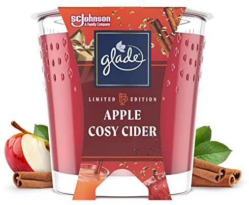 Glade (Brise) Duft-Kerze im Glas, Apple Cosy Cider, mit ätherischen Ölen angereichert, 6er Pack (6x129 g), Rot