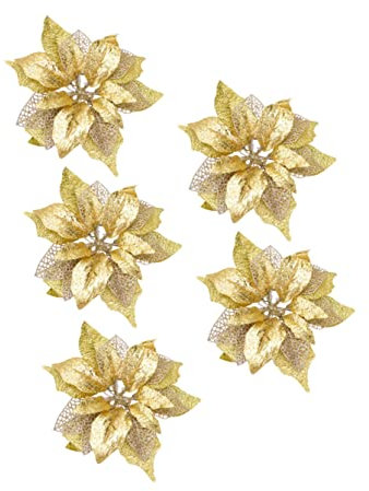 Toyvian 5stücke Glitzernde Kunstblumen Für Weihnachten Dekorative Imitationsblumen Perfekter Weihnachtsschmuck Für Bäume Und Kranzdekoration