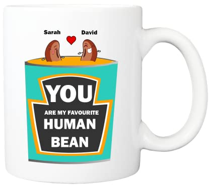 You Are My Favourite Human Bean Couples Mug - Personalised with Any Names - Happy Valentines Gifts for Him or Her Girlfriend Wife Partner Fiancée Boyfriend Husband Anniversary Birthday Present