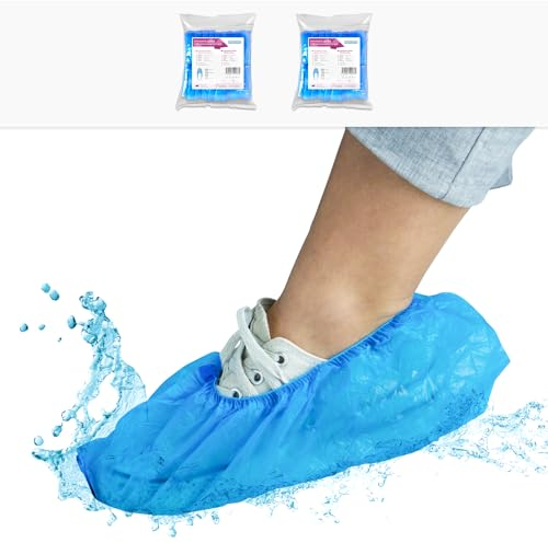 ARNOMED 200x Schuhüberzieher Einweg [WASSERDICHT], Galoschen, Schuh Überzieher Einweg, Starke Überschuhe Latexfrei, Einheitsgröße Wasser, und Staubdicht, Klassik 3g Starkem CPE Material