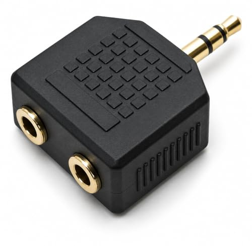 DRUT 3.5mm Stereo Jack to Twin 3.5mm Sockets Splitter Speaker Cable Adapter | Headphone, Gold Connectors