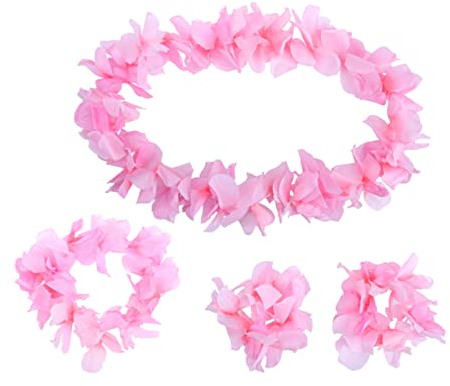 Toyvian 4stücke Blumenkranz Für Damen Und Mädchen Set Mit Blumengirlande Haarband Und Armbändern Für Luau-Partys Und Besondere Anlässe Rosa