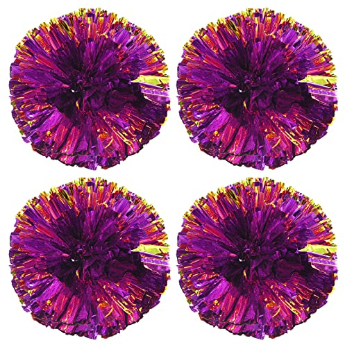 PATIKIL Cheerleader Pompons 4 Pack PET Cheer Pom mit Fingerlöchern für Sport Spiel Mannschaft Geist Spaß Tanz Bühne Veranstaltungen Violett Golden