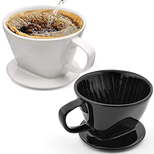 JOEBO Lot de 2 goutteurs à café en céramique, Taille n° 02, Type cône filtrant for 2 à 4 Tasses – Amateur de café et Baristas à la Maison, Noir, 102/277