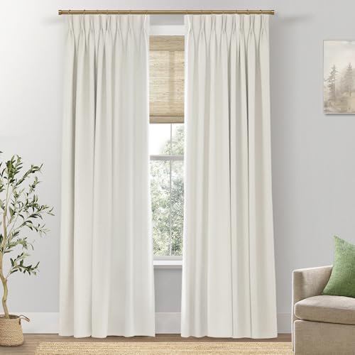 SHINELAND 132 Inch Extra Long Pinch Pleated Blackout Curtains, Linen Textured Drapes 11 FT XL Curtains for Large Window, Adjustable Height with Hooks 130-134 Inch