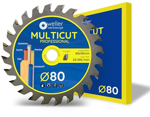 WELLERWERKZEUGE I Profi MULTICUT Sågblad cirkelsågblad 80 x 10 mm för trä plast aluminium lämplig batteri geringssåg bordsåg cirkelsåg ..