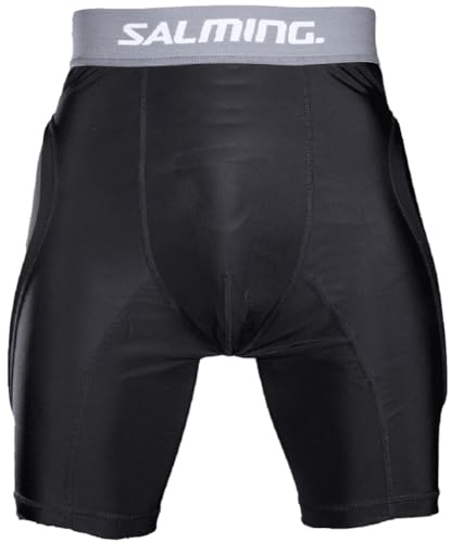 Salming Goalie Protective Shorts E-Series Kompressionhose mit Hüftschutz und Tiefschutz 1149418-0110, schwarz/grau