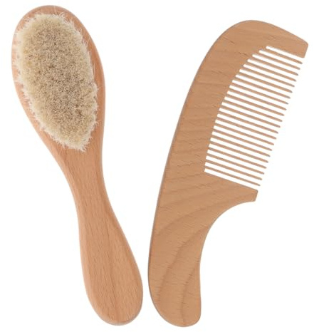 TOYANDONA Ensemble Brosse Peigne Bébé en Bois Brosse à Poils Doux Toilettage Confortable, Facile à Nettoyer, pour Baby Showers et Soins des -nés