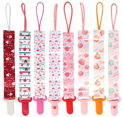Tabanzhe 8 Pieces Dummy Clip - Safety Material Soother Clip Multiple Styles Cute Pacifier Holder Clips Chains Suitable for All Baby Pacifiers Baby Teething Toys(Boy/Girl)