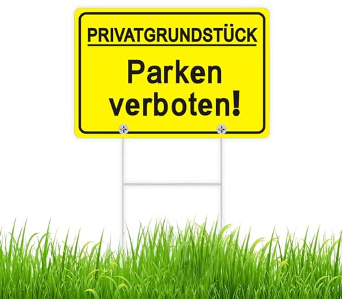 Cartel de prohibido aparcar con postes, 30 x 20 cm, con postes de 35 cm