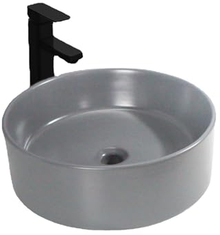 LAPADULA Fregadero de Tocador Fregadero de cerámica for Recipiente, Lavabo artístico Sencillo, Redondo, Gris Mate, for encimera, Lavabo de cerámica for baño de Hotel Fregadero de Baño