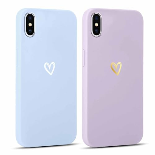 Foonary 2 Stück Handyhülle für iPhone X/iPhone XS 5,8 Hülle Liebe Herz Muster Design Aesthetic Muster Mädchen Case Cover Weich Silikon TPU Stoßfest Schutzhülle für iPhone XS,Blau