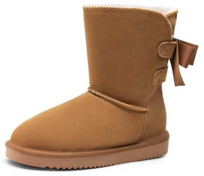 DREAM PAIRS Stivali Invernali da Donna FuzzyChic con Fiocco in Vera Pelle Scamosciata Fodera Stivaletti Corti per Esterno e Interno