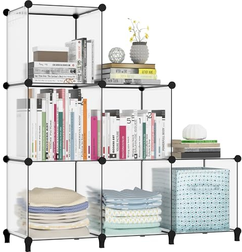 HOMIDEC Bookcase, 6 Cube Storage Unit Bookshelf, Storage Cubes, Transparent | Multi-Use DIY Storage Shelves for Books, Storage Boxes, Clothes, Crochet Yarn, Toys