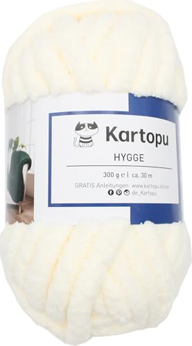 Hygge Chunkygarn - zum Finger stricken und Handstricken - 100% Polyester, Superweich, Voluminös - für Decken, Teppiche, Haustierbetten, Taschen - 300gr Knaul (rohweiss)