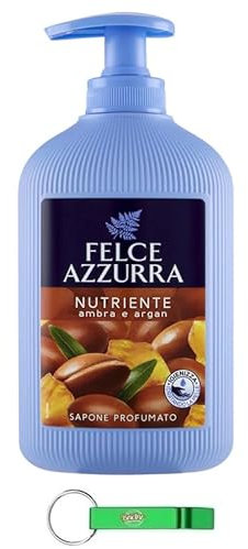 8 saponi Felce Azzurra Sapone Liquido Ambra e Argan – Sapone liquido nutriente con ambra e argan – Ideale per mani e viso 300 ml + portachiavi Beni Culinari