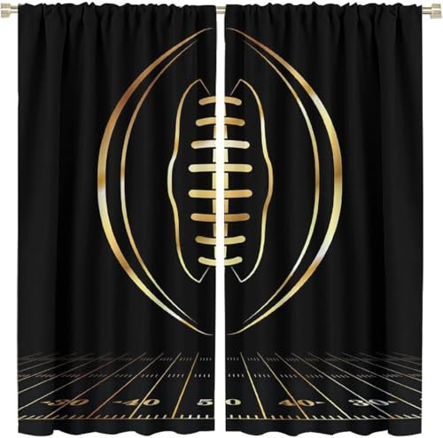 Vorhang Blickdicht Gardinen Mit Ösen - 2 Stücke 183 (B) X 214 (H) cm Verdunklungsvorhänge 3D American-Football-Rugby Muster Thermovorhang Für Kinderzimmer Schlafzimmer Weihnachtsgardine 9426352236002