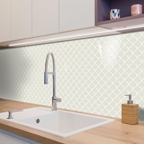 Alwayspon 10 fogli di adesivi 3D in vinile effetto marmo con lanterna beige, 25,4 x 25,4 cm, autoadesivi, impermeabili, adesivi per piastrelle per cucina, bagno, parete