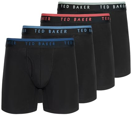 Ted Baker Men's Standard 4 Pack Cotton Stretch Boxer Briefs, Black Beauty