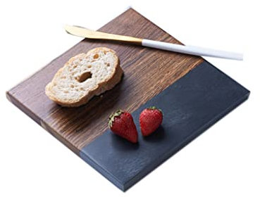 HPTHLY Tagliere in Legno massello con Mosaico in Marmo Ardesia Tagliere per Uso Domestico per Cucina Vassoio per servire Formaggi e salumi (Quadrato Nero), Quadrato Nero
