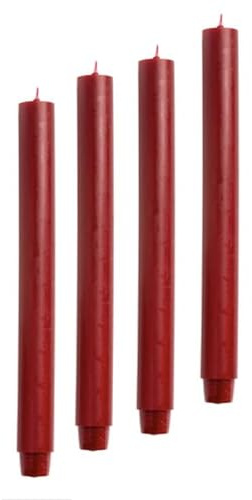 4er Pack Rustikale Stabkerzen H:30 cm Ø:2,6 cm - 20 Stunden Brenndauer - Kerzen Dinnerkerzen Tafelkerzen Kirchenkerzen, Farbe:Antikrot