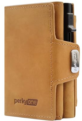 perkyone Trifold Wallet Dapper mit Pop-Up-Kartenhalter - Kartenfächer, Münzfach – Herren Geldbörse aus Echtleder mit RFID-Schutz – Slim Wallet mit Geschenkbox – Edles Portemonnaie für Männer