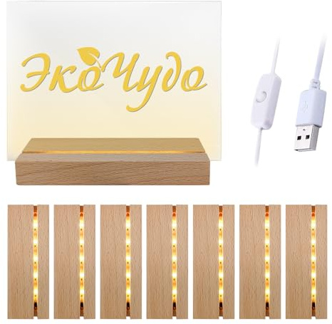 YWNYT 8 Stück LED Lichter Display Basis, Warme Farbe Rechteckig Holzbeleuchtung Basis Stand für 3mm Dicke Acryl Platte Glas Platte Harz Kunst, DIY Acrylplatte Decorative Ornament (8 Stück)