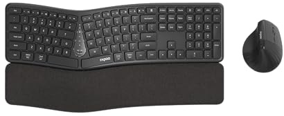 Rapoo I Kabellose Tastatur und Maus (spanische QWERTY-Tastatur, ergonomisch und leise, Maus 2,4 GHz und Bluetooth, 1600 DPI, Batterien), Schwarz