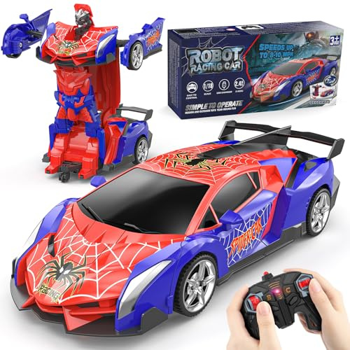 Spider Remote Control Robot Car, Transforming Toy Boys Gift 3-10 Year Old | RC Car 1:18 2.4GHz Racing Vehicle Toy for Kids Girls Age 3 4 5 6 7 8 9 10 Years Old Children Christmas Birthday Present