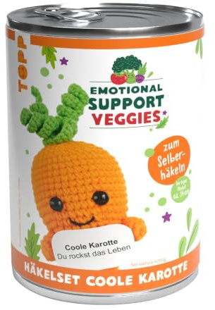 Emotional Support Veggies Häkelset Karotte: Anleitung, Misch-Garn in 2 Farben, Stickgarn, Füllwatte, Häkelnadel 2,0 mm, Sicherheitsaugen, Standfuß (Emotional Support Veggies/Fruit)