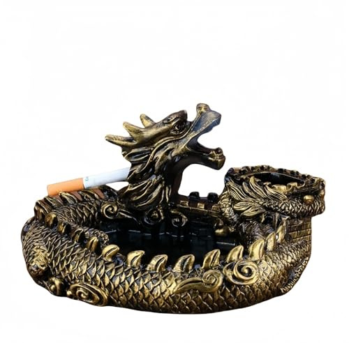 Vyloky Cendrier Dragon Cendrier Résine Décoration pour Fumeurs Idée Cadeau Créative Décoration Salon Accessoires Bureau Décoration de Table Thé Cadeau Fumeur (Bronze (Couleur))