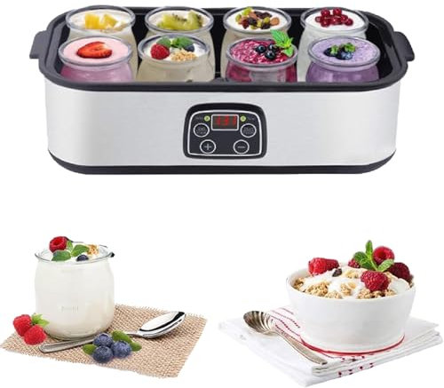 UEGFSIJRF Yogurtera multifunción de 1400 ml con probióticos y 8 Tapas. Temperatura y Tiempo Ajustables for Preparar Aperitivos y Comidas diarias.