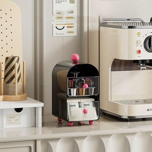 Hosoncovy Tea Bag Drawer Organizer,2 Layer Coffee Capsule Sugar Storage Holder - Tea Box Containers Packet Rack Teabag Shelf Station Stand for Cabinet Countertop (Black)
