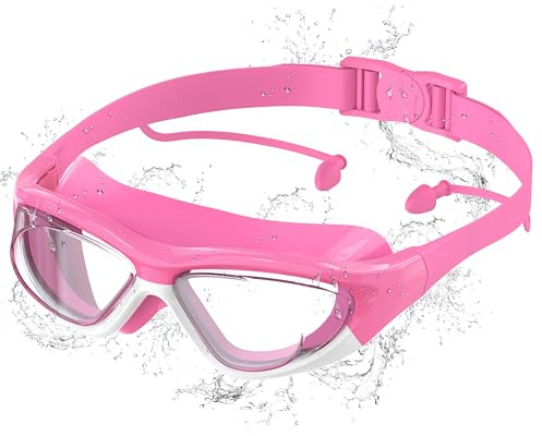 Ambiende dykglasögon för barn, imskydd med UV-skydd, snabb justering, mjuk silikon, HD-klarsikt, unisex simglasögon barn för 6–14 år, ros