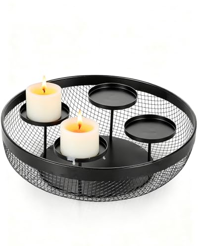 Romadedi Advent Wreath Modern Metal Advent Arrangement: Advent Wreath Black Advent Candle Holder for 4 Pillar Candles Christmas Advent Bowl Decorative Bowl Candle Holder for Advent Table Decoration