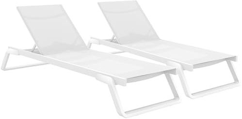 CLP 2er Set Sonnenliege Tropic, stilvolle und wetterfeste Gartenliegen mit Rollen aus GFK mit Verstellbarer Rückenlehne für Terrasse Farbe weiß