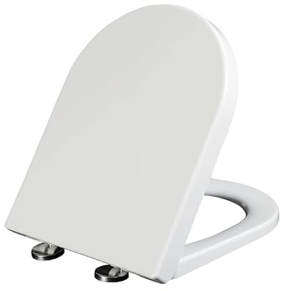 Toalettstolar 460 x 360 mm, D-formad mjuk stängning toalettsits vit med snabbfrigöring, toppfixering och 360° justerbara gångjärn