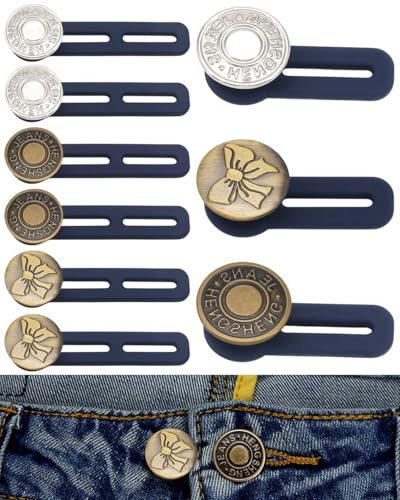 TPZORJX 9 Piezas Extensor de Botones para Pantalones, Ajustable Botón Retráctil Metalico, Extensores Elásticos para Vaqueros, Jeans, Maternidad, Pantalones de Cintura Ajustable (3 Tipo)