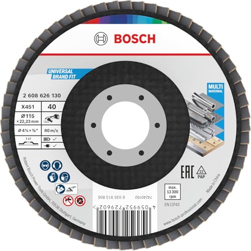 Bosch 15x Disco lamellare X451, G40, G60 (per Acciaio, Alluminio, Ø 115 mm, Grano 40, Professional Accessorio Smerigliatrice angolare piccola)