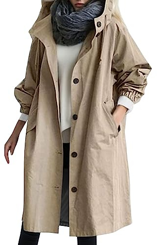 Generico Trench Donna Lunga Giubbotto Giacca Primaverile Autunnale Classico Antivento Trench Coat Maniche Lunghe Trenchcoat Cappotti Mantello Windbreaker Giacche con Tasche