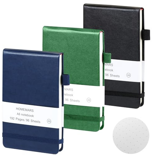 HOMEMARS Notizbuch a6,Hardcover PU Leder Journal,200 Pages,14.8cm*9.5cm,Schwarz, Grün, Blau, 3er-Pack,Notizblock a6,Dotted,Notizheft,Kleines Notizbuch